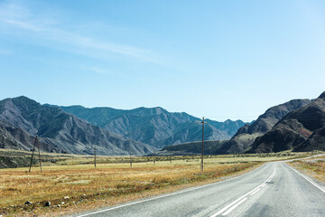 Russia, Altai, landscape. Road and mountains in the background