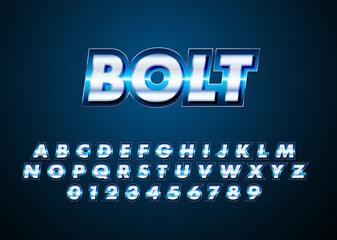3d shiny metal text effect. Bold and strong chrome style alphabet and number