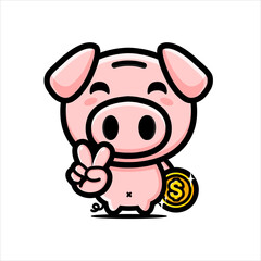 cartoon cute piggy bank vector design holding a coin