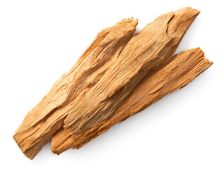 sandalwood sticks isolated on white background, top view