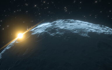 Planet with starry sky background, 3d rendering.