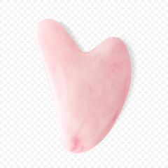 Pink quartz facial gua sha, top view. Trendy skincare facial massager tools, isolated 3d vector realistic illustration