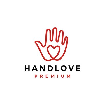 hand love palm care heart logo vector icon illustration