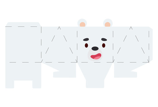 Party favor box polar bear design for sweets, candies, small presents, bakery. Package template, great design for any purposes, birthdays, baby showers, halloween, christmas. Vector stock illustration