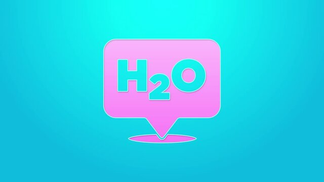 Pink line Chemical formula for water drops H2O shaped icon isolated on blue background. 4K Video motion graphic animation