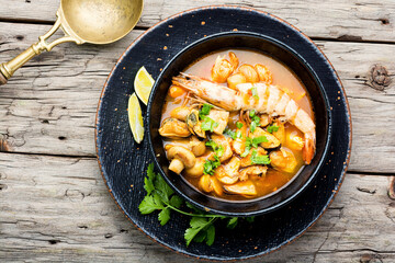 Thai tom yum soup with shrimp