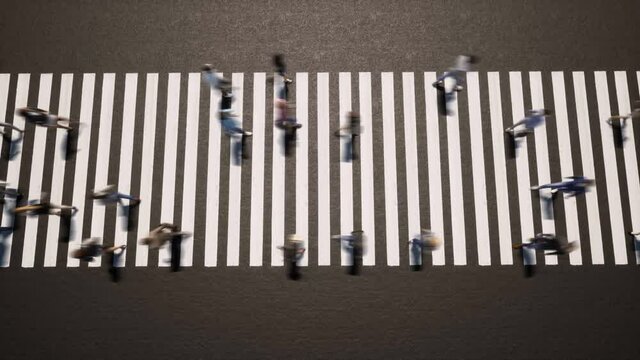 Blur crowd of people on zebra lifestyle design Busy crosswalk intersection 4k