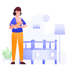 Vector illustration of a mother breastfeeding her child in the nursery