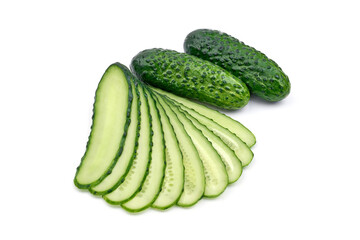 Fresh cucumber slices, isolated on white background. High resolution image.