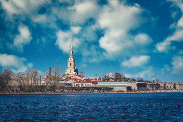 View of the Peter and Paul Fortress on the Neva River in St. Petersburg
