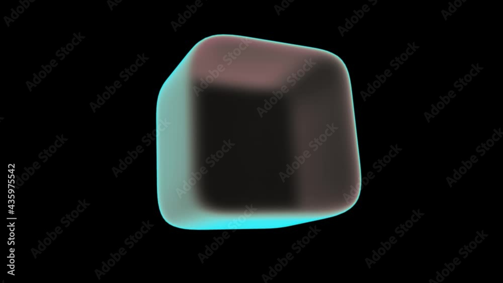 Poster the white abstract cube rotates on a black background, alternately illuminating from the inside and 