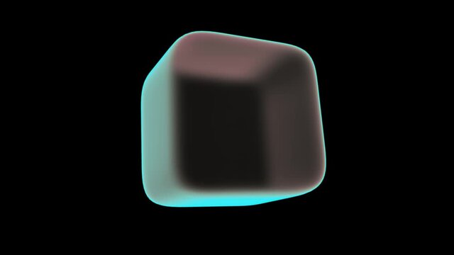 The white abstract cube rotates on a black background, alternately illuminating from the inside and then from the outside. Seamless loop.