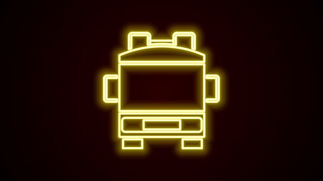 Glowing neon line Fire truck icon isolated on black background. Fire engine. Firefighters emergency vehicle. 4K Video motion graphic animation