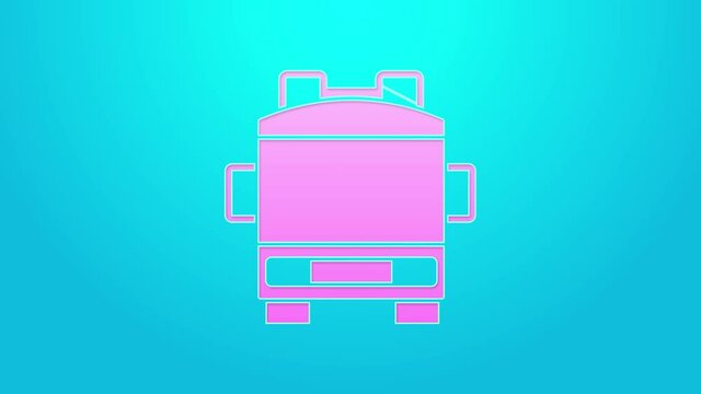 Pink line Fire truck icon isolated on blue background. Fire engine. Firefighters emergency vehicle. 4K Video motion graphic animation