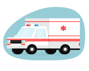 Ambulance car on a blue background. Medical evacuation of an ambulance. Vector illustration