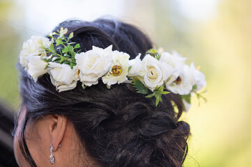 Bride Wearing A Wedding Flower Crown