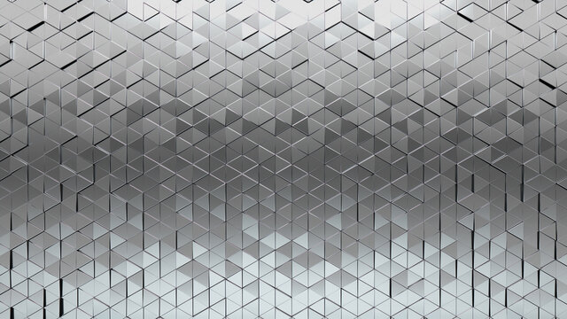 Luxurious, Polished Wall background with tiles. 3D, tile Wallpaper with Triangular, Silver blocks. 3D Render