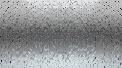 Luxurious, Diamond shaped Wall background with tiles. Silver, tile Wallpaper with Polished, 3D blocks. 3D Render