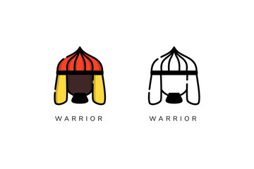 set of head of warrior logo template design in outline and colorful style. 
