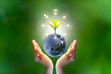 3D illustration Renewable energy concept Earth Day or environmental protection Protect the forests...