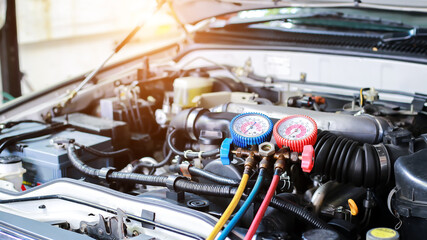 Car air conditioner check service, leak detection, fill refrigerant.Device and meter liquid cooling...