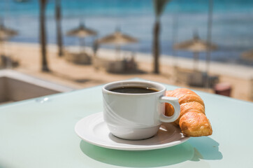 Cup of coffee. Good morning sunrise concept. Lets start a new day. Space for text