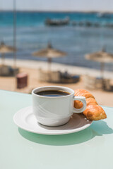 Cup of coffee. Good morning sunrise concept. Lets start a new day. Space for text