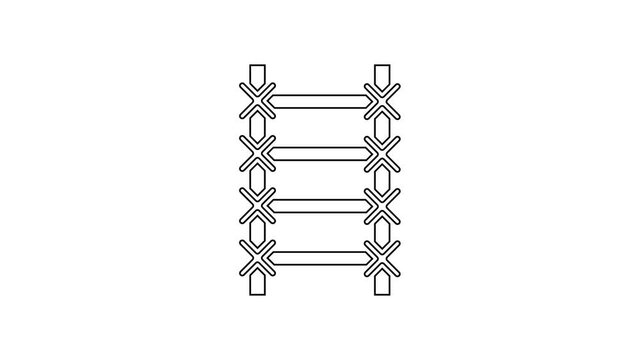 Black line Fire escape icon isolated on white background. Pompier ladder. Fireman scaling ladder with a pole. 4K Video motion graphic animation