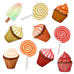 Yellow, orange and red sweets set