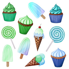 Green and blue sweets set