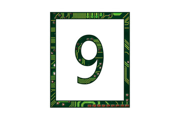 Computer board electronic number, motherboard connection alphebet, technology network uppercase, capital, isolated design element