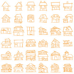 Fototapeta premium House icon set of rough line art, simple, orange