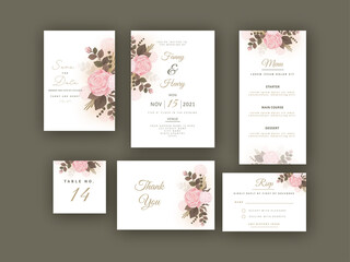Floral Wedding Suite Template, Card Design In Six Options.