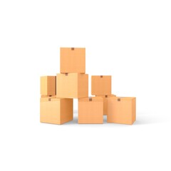 Boxes  3d illustration, flat style warehouse cardboard parcel boxes stack front view.