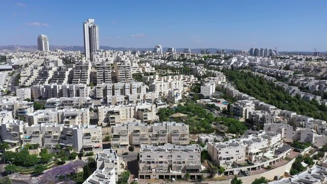 Modiin Maccabim Reut skyline and cityscape, Aerial view.