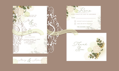 Elegance Wedding Invitation Card With Four Options On Brown Background.