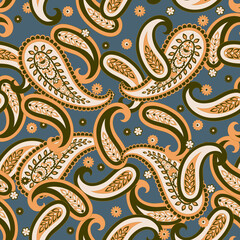 Floral seamless pattern with paisley ornament. Vector illustration