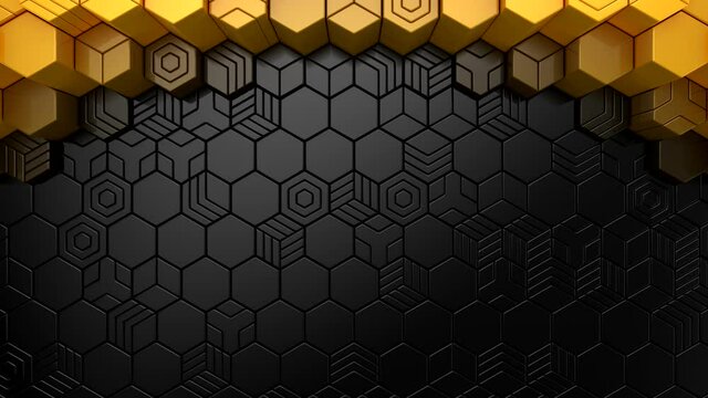 Hexagons Form A Wave. Abstract motion, 3d rendering, 4k resolution
