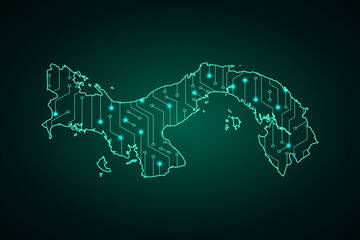 Map of Panama, network line, design sphere, dot and structure on dark background with Map Panama, Circuit board. Vector illustration. Eps 10