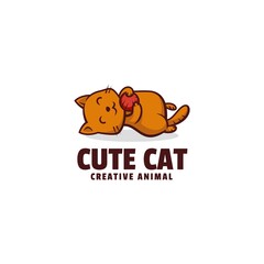 Vector Logo Illustration Cute Cat Mascot Cartoon Style.