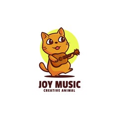 Vector Logo Illustration Music Cat Cartoon Mascot Style.