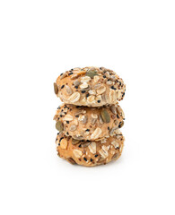 Bread whole grain or bun grain on white background
