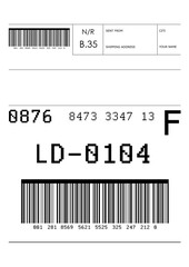 Label with data and barcode, illustration. Parcel delivery