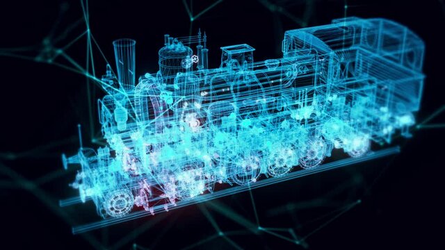 Locomotive Tank Engine hologram Close up . High quality 4k footage