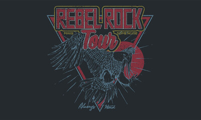 Eagle rebel rock tour graphic print design. Make some noise rock and roll artwork design. - obrazy, fototapety, plakaty