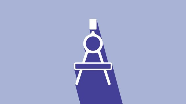 White Drawing compass icon isolated on purple background. Compasses sign. Drawing and educational tools. Geometric instrument. 4K Video motion graphic animation