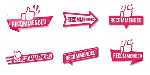 Set of banners recommended with thumbs up in Red