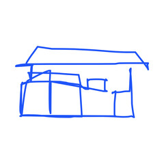 House icon of rough line art, one line, blue 18