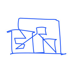 House icon of rough line art, one line, blue 22