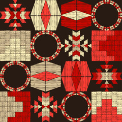 Navajo mosaic rug with traditional folk geometric pattern. Native American Indian blanket. Aztec elements. Mayan ornament. Seamless background. Vector illustration for web design or print - 435983166